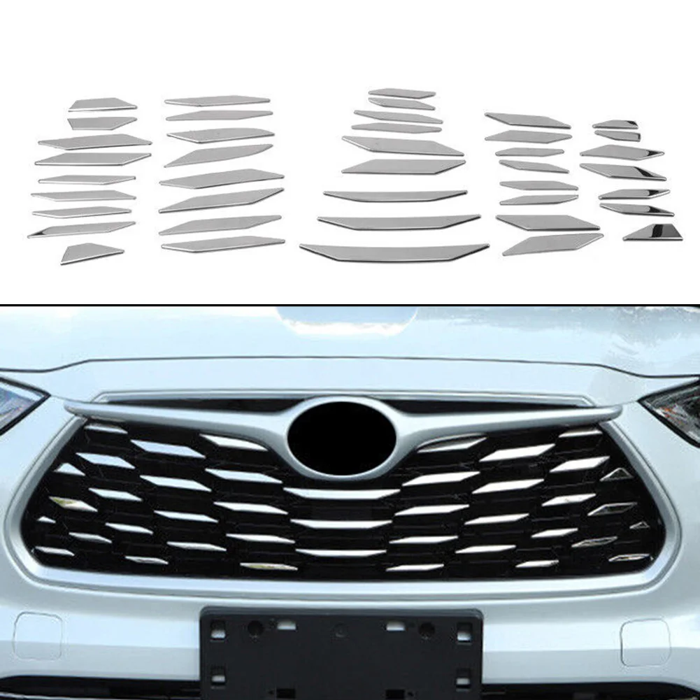 

41pcs Chrome Steel Front Upper Bumper Mesh Grill Grille Trim For Highlander 2020-2023 Car Headliner Sticker Chromium Styling