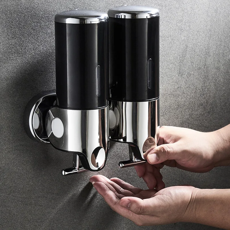 

Manual Hand Shower Shampoo and Soap Dispenser Wall Mount, Double Pump Shower Dispenser Black/Gold/White/Transparent