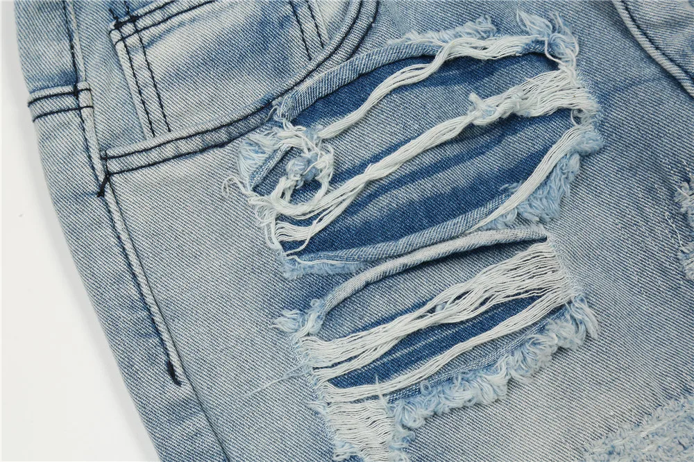 New Blue Hole Ripped Jeans for Men Distressed Punk Loose Pants Harajuku Hip Hop Wide Leg Denim Trousers Male Vintage Clothes