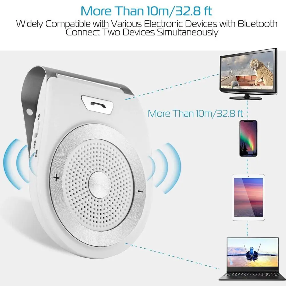 

Wireless Car Speakerphone Kit Sun Visor Bluetooth Hands-free Speaker Phone Hd Stereo Audio With Noise-cancelling Microphones