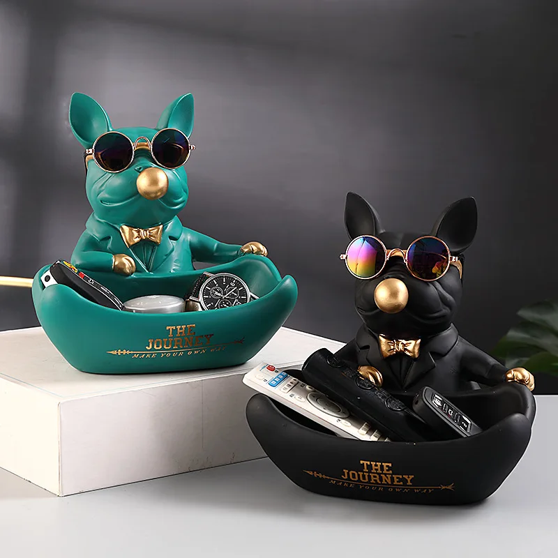

Cute Dog Storage Box Decorative Tray Resin Animal Art Sculpture Figurines Bandejas Decorativas Table Ornaments Home Decor