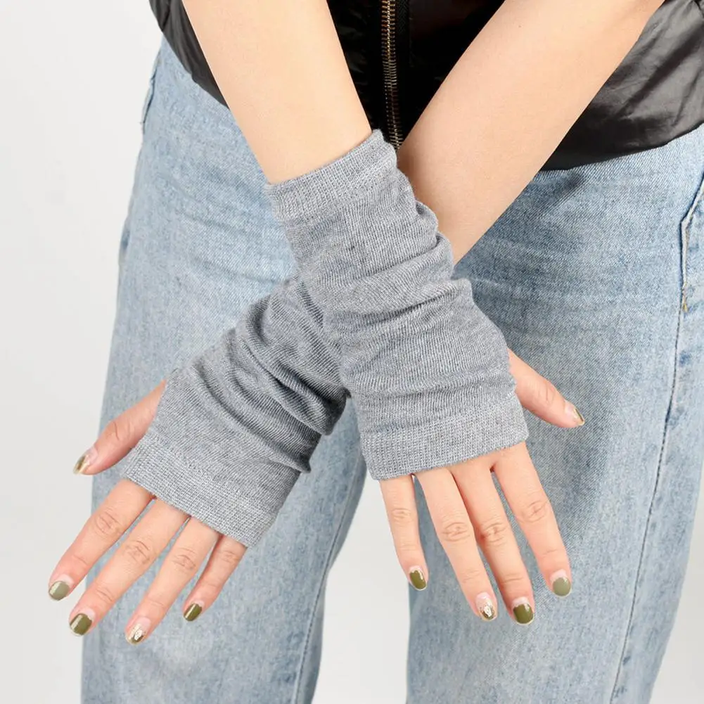 

1 Pair Thumbhole Design High Elastic Streetwear Style Half Mittens Crochet Knitting Striped Print Arm Wrist Gloves for Cosplay