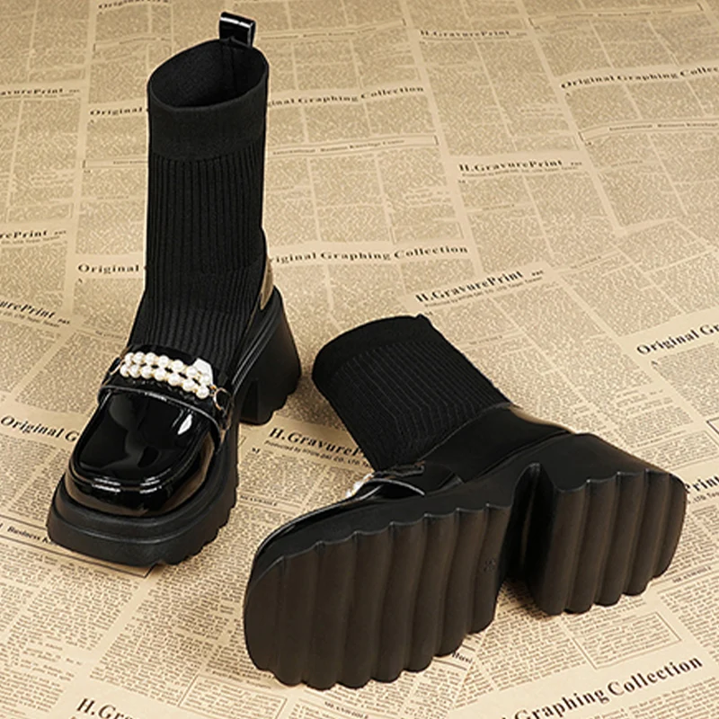 Женские зимние ботильоны на платформе с бусинами модная обувь среднем каблуке