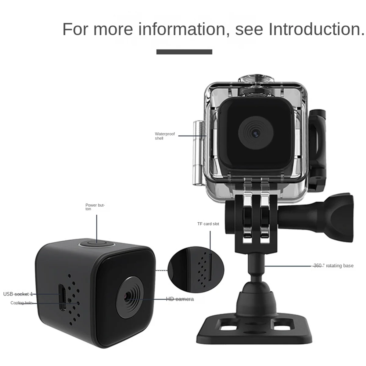 

Mini Sports Camera 1080P FHD Outdoor Camera Waterproof Small Action Recorder Diving Cycling 30M Waterproof Supporting
