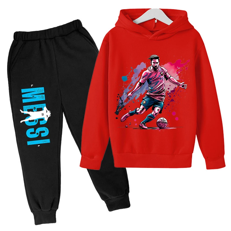

messi avatar printed children's clothing children's hoodie pants suit casual autumn and winter velvet 2-piece set