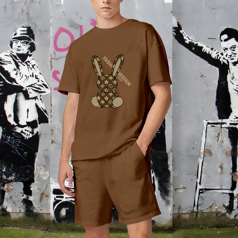 Men Tracksuit 2 Piece Set Summer Printed Round Neck T-Shirt Casual Beach Shorts Sports Suits Fashion Luxury Male Clothing