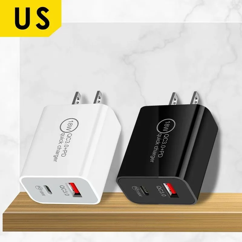 

100pcs Quick Charging 18W -12W Dual Ports PD Wall Charger Portable Type c Power Adapters For Samsung s22 s20 htc lg xiaomi