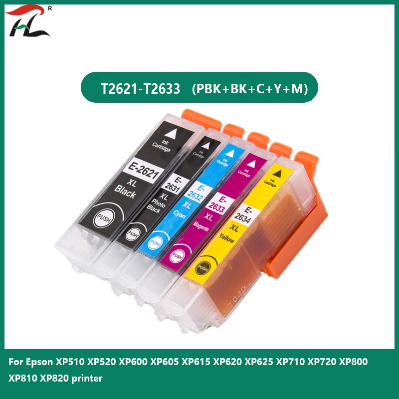 

HTL Compatible for T2621 T2631 - T2634 Ink Cartridge for EPSON XP 520 600 605 610 615 620 625 700 710 720 800 810 820 Printer