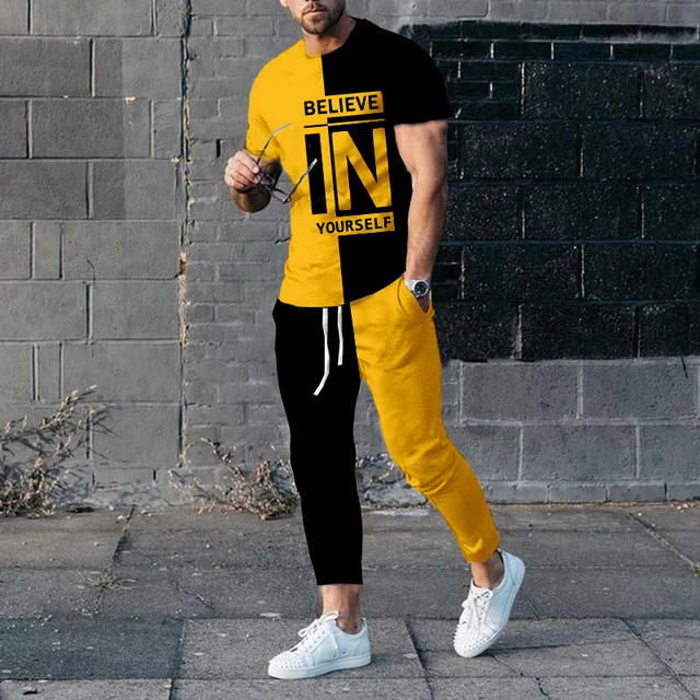 Men's 2 Piece Sets Oversized Sportwear Suit Fashion Short Sleeve Tshirt+Trousers Jogging Set Male Clothing 2 Piece Sets Outfit
