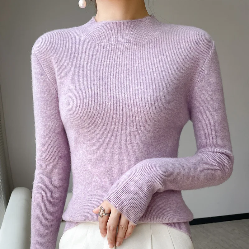 

Шерстяной женский свитер Новинка Осень-зима облегающий вязаный свитер с полувысоким воротом женский теплый пуловер