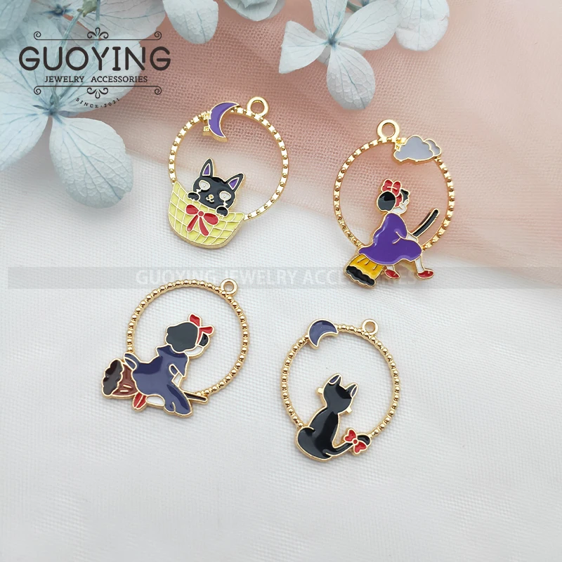 10pcs Alloy Dripping Oil Charm Halloween Charms  Cat Witch DIY Jewelry Accessories He Witch Black Cat Back View Bow Pendant