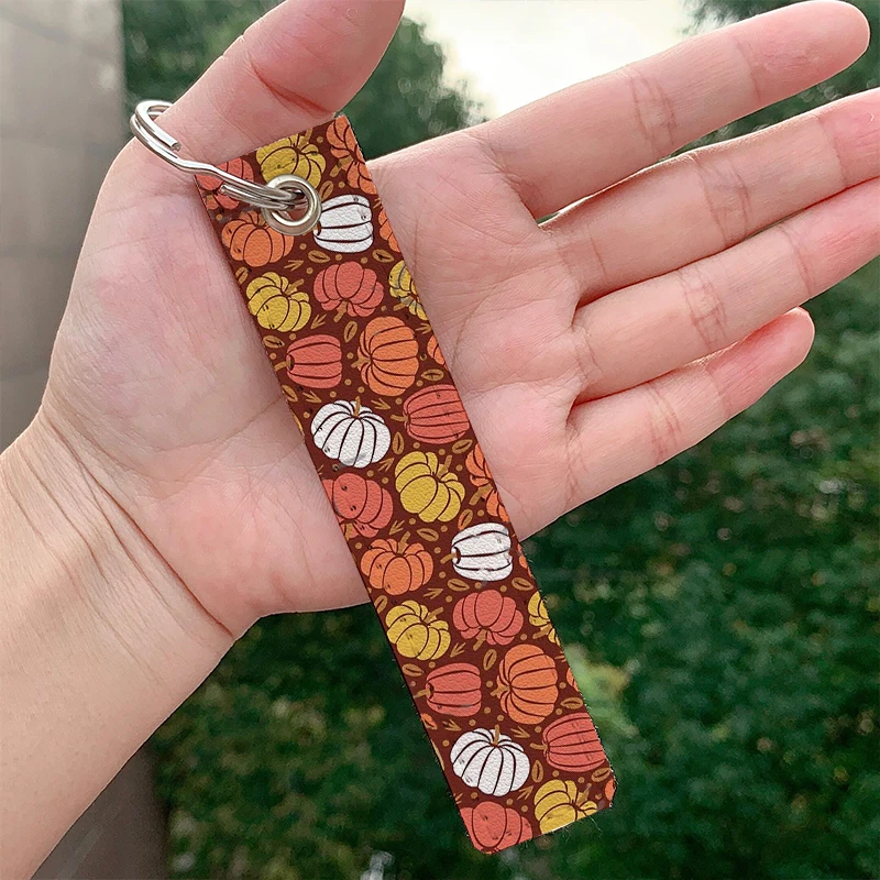 

Fashion Fall Pumpkins leather motorcycle Key chain Strap Key rings Hanging Holder Bag Wallet Trinket Keychain Hanging Bag