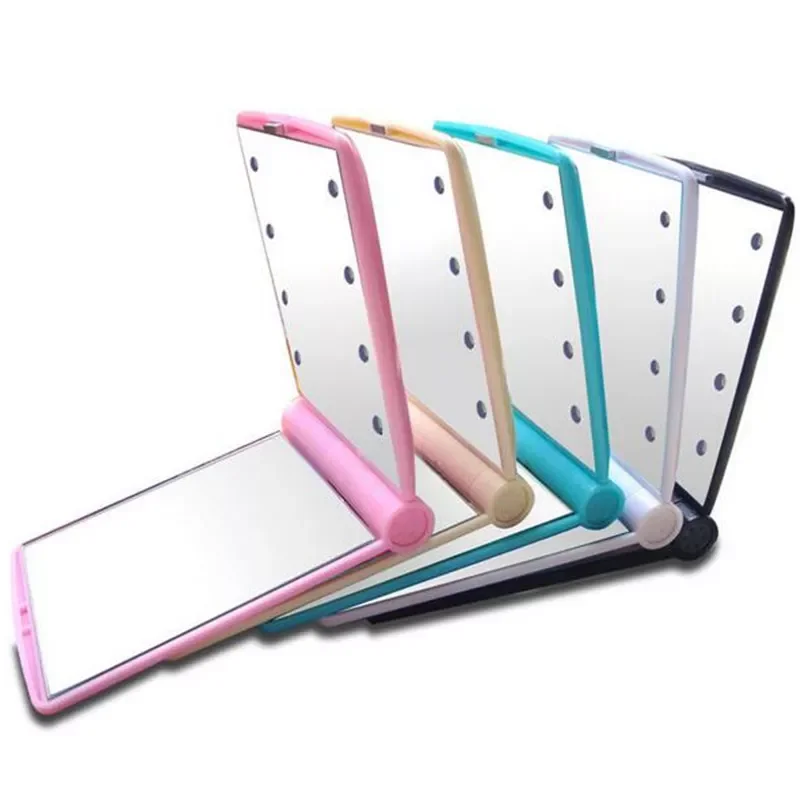 

8 LED Lights Lamps Women Foldable Makeup Mirrors Lady Cosmetic Hand Folding Portable Compact Pocket Mirror