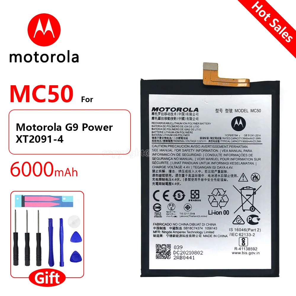 

100% Original Motorola MC50 Rechargeable Battery For Motorola G9 Power XT2091-4 Batteries 6000mAh Battery Batteria+Free Tools