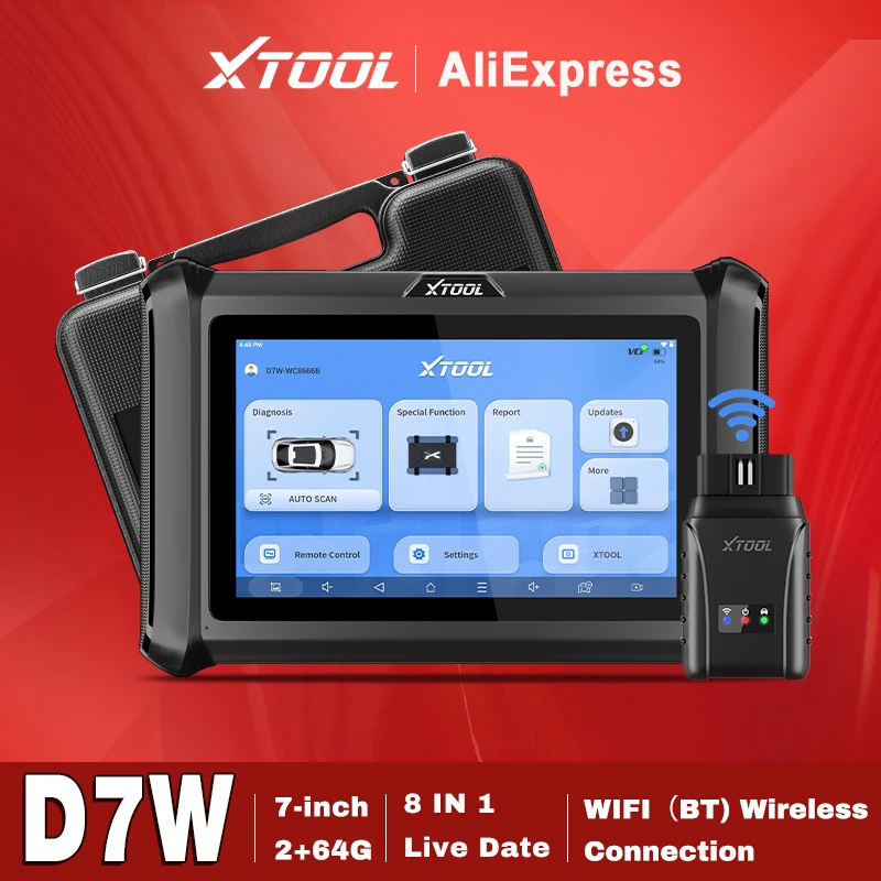 Фото Автосканер XTOOL D7W с Bluetooth, диагностика всех систем автомобиля, двунаправленный сканер, кодирование PMI ECU, 36 функций сброса, CANFD, DoIP, FCA №2