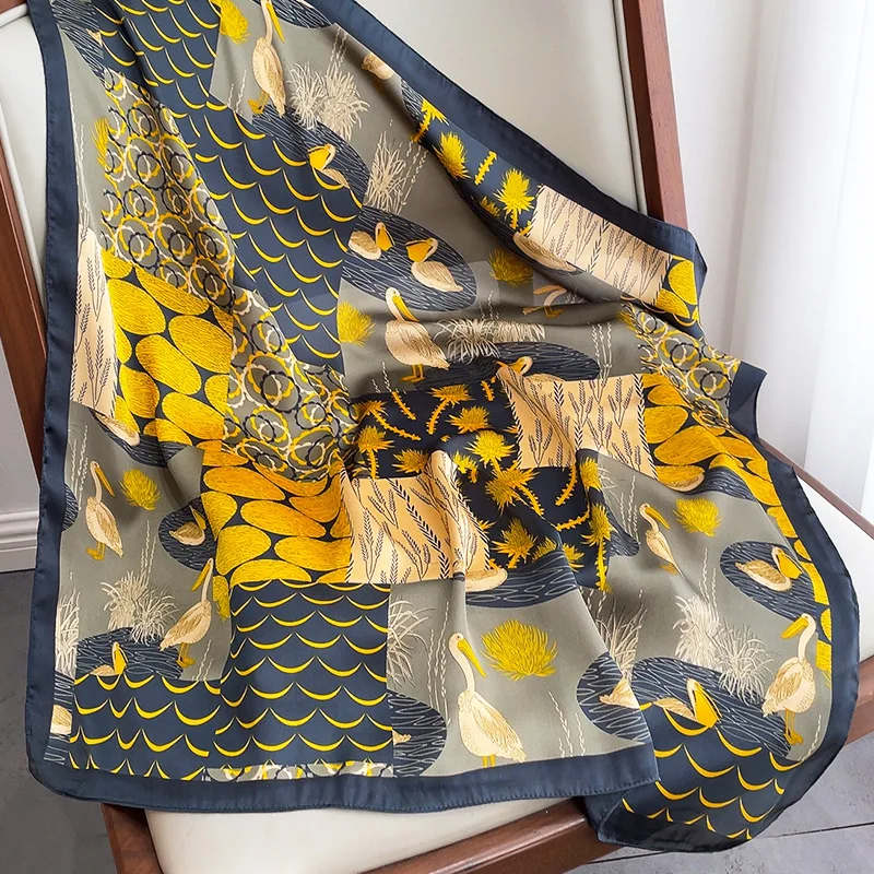 

Designer Square Scarf For Women Headscarf Satin Silk Shawl Foulard Hijab Neckerchief Female Hair Bands Headband Wraps Bandana