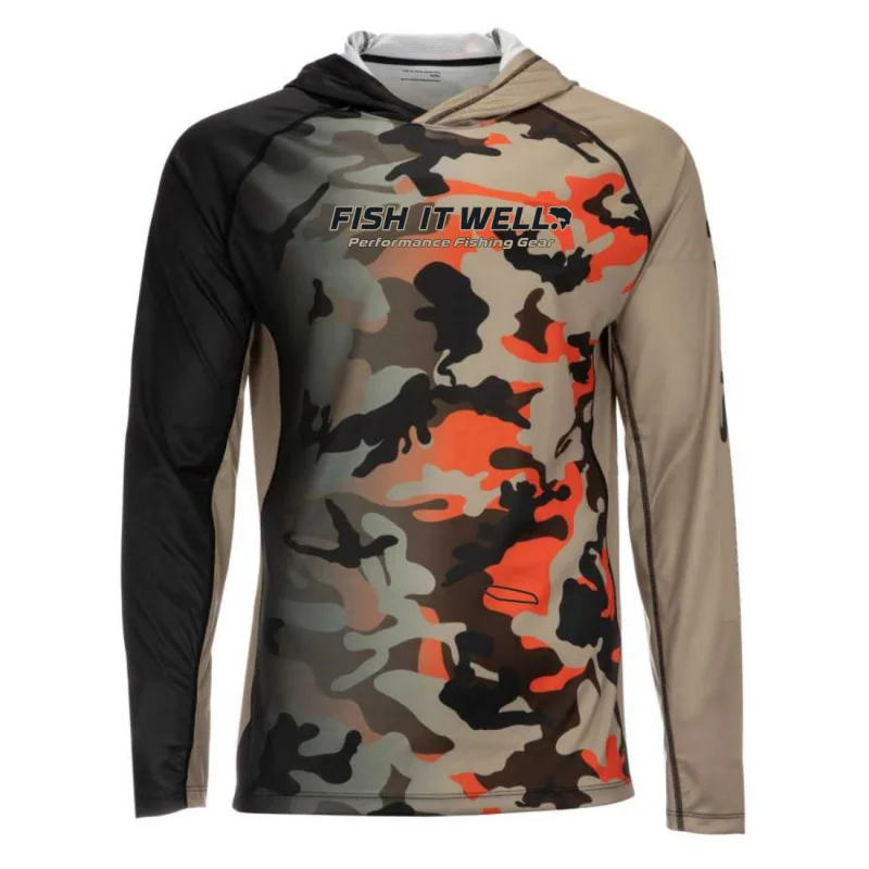 

Man's Hoody Fishing Products Camouflage UV Protection Long Sleeve Mesh T-Shirts UPF50 Fish It Well Apparel