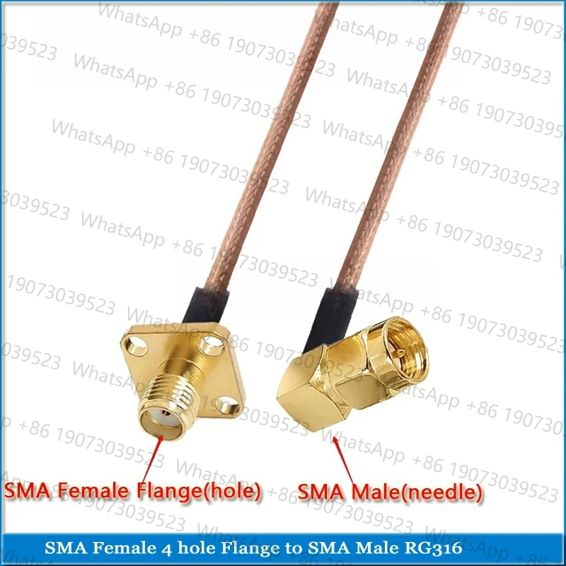 Фото Комплект комплектов SMA Женский фланец с 4 отверстиями для RPSMA RP-SMA RP SMA Шайба Гайка 90-градусная перемычка с косичкой RG316 Удлините коаксиальный 50 Ом Медь №2