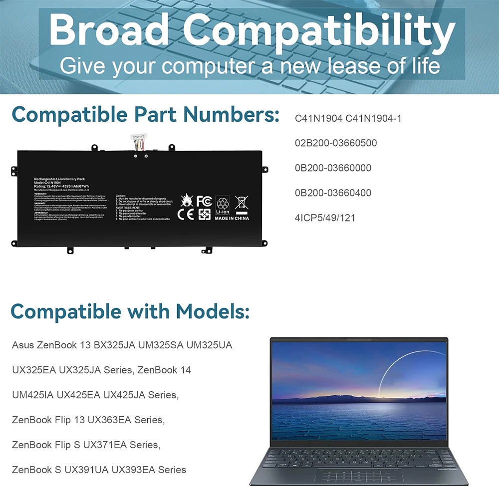 Фото Аккумулятор C41N1904 для ASUS ZenBook 13 UX325EA UX325JA UM325SA UX363EA 14 UX425 UX425UA Flip S UX371 UX393 UX393EA UX371EA S435 №2