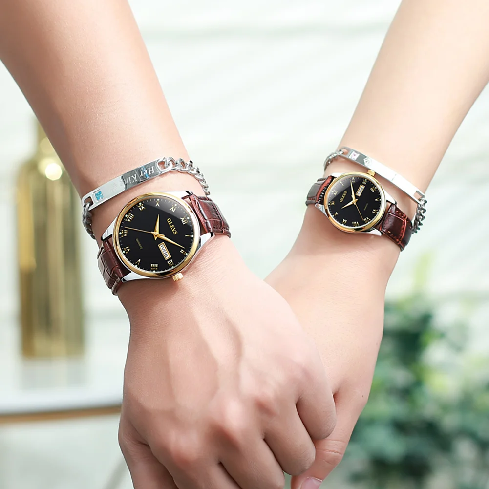 OLEVS 5568 Luxury Stainless Steel Lover Watches Fashion Quartz Watch for Men and Woman Couple Watch Lover's Wristwatch Set