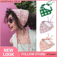 y2k french girl triangle bandanas vintage flower headscarf headband for women hair accessories braided turban headwear