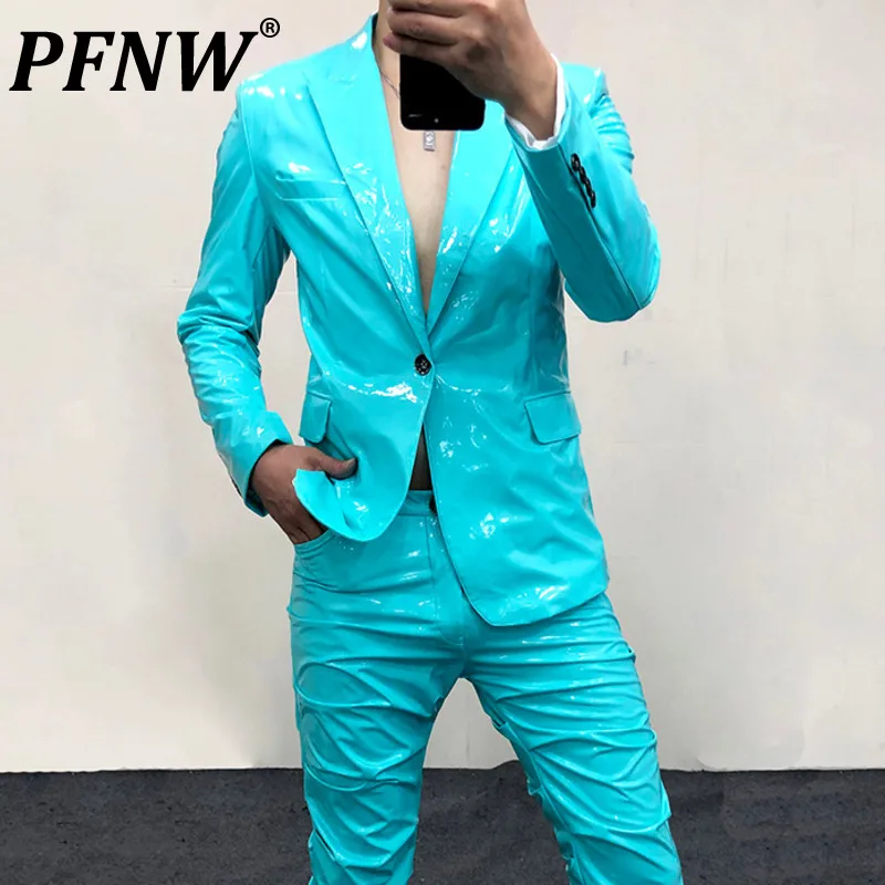 

Мужской Блейзер зеркальный PFNW, блейзер из яркой кожи, приталенный, большого размера, 12Z4446