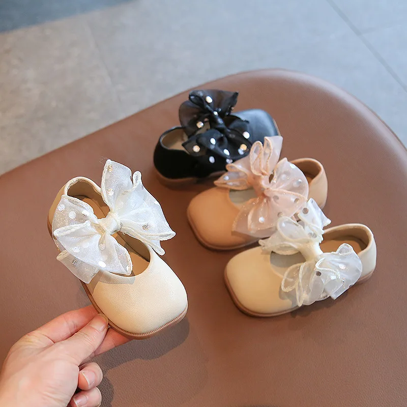 

New Children Leather Shoes Spring/Autumn British Style Girls Princess Shoes Hook & Loop Soft Bottom Baby Toddler Kids Flats 03A