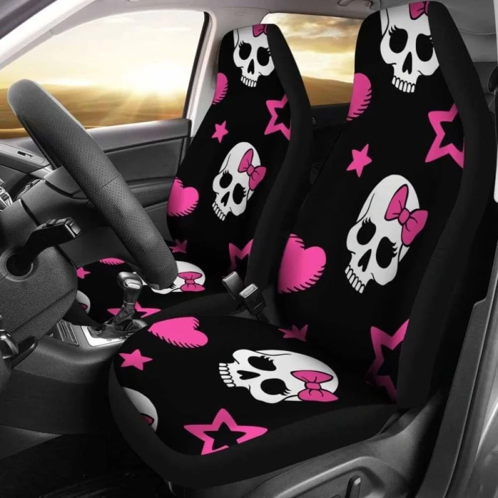 

Sugar Skulls Pink Hearts Car Seat Covers,Pack of 2 Universal Front Seat Protective Cover
