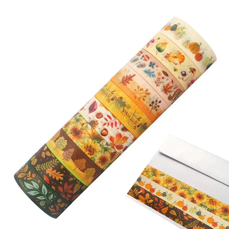 

Fall Colors Tape Set 10 Rolls Thanksgiving Fall Tape Set Japanese Paper Autumn Yellow Decorative Tape With Pumpkin Sunflower