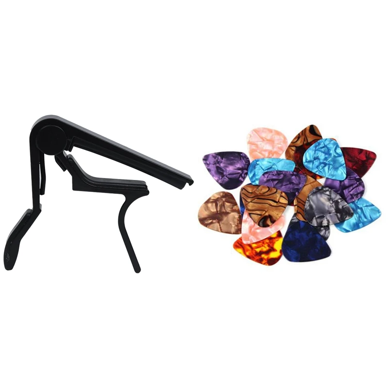 

Guitar Quick Change Single-Handed Tune Trigger Capo Black With 100Pcs Guitar Picks Acoustic Electric Plectrums