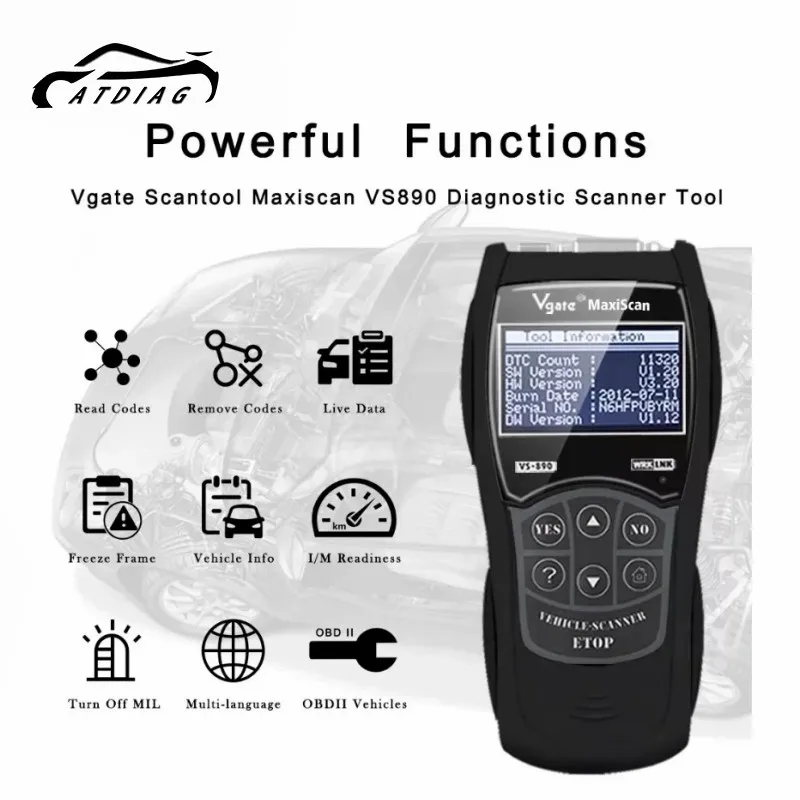 Автомобильный сканер OBD2 Vgate VS890, устройство считывания кодов неисправностей с поддержкой нескольких языков, автомобильный диагностический инструмент для автомобиля OBD2