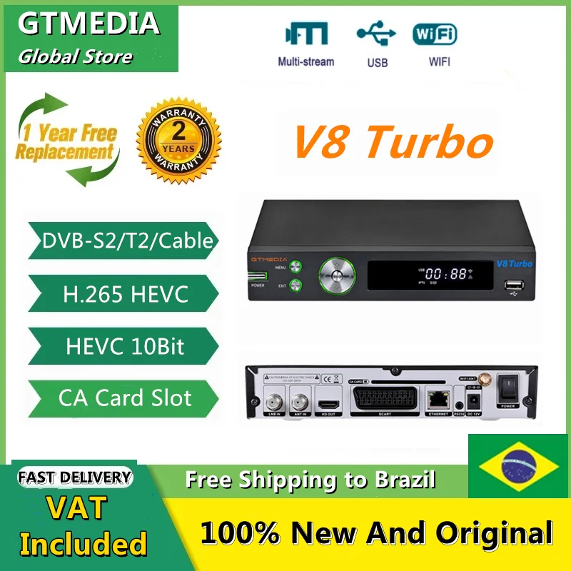 

GTMEDIA V8 Turbo Satellite Receiver TV BOX Decoder 1080P HD DVB-S/S2/S2X+DVB-T/T2/Cable Support M3U CA Card VCM/ACM PK V8 PRO 2