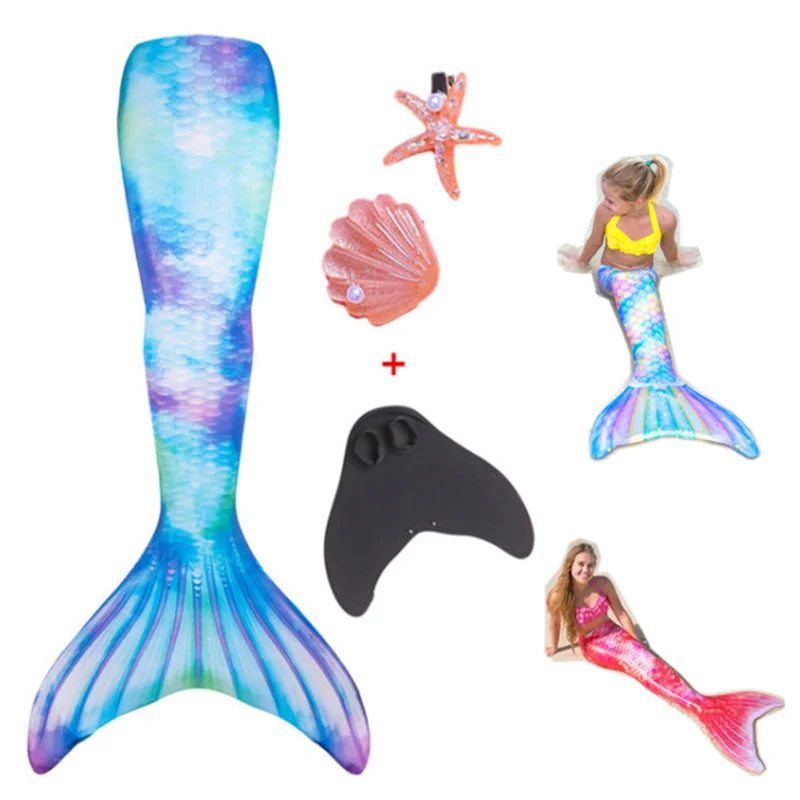 

New Summer Kids Adult Swimmable Mermaid Tail for Girls Swimming Bating Suit Mermaid Costume Swimsuit Hairpin Can Add Monofin Fin