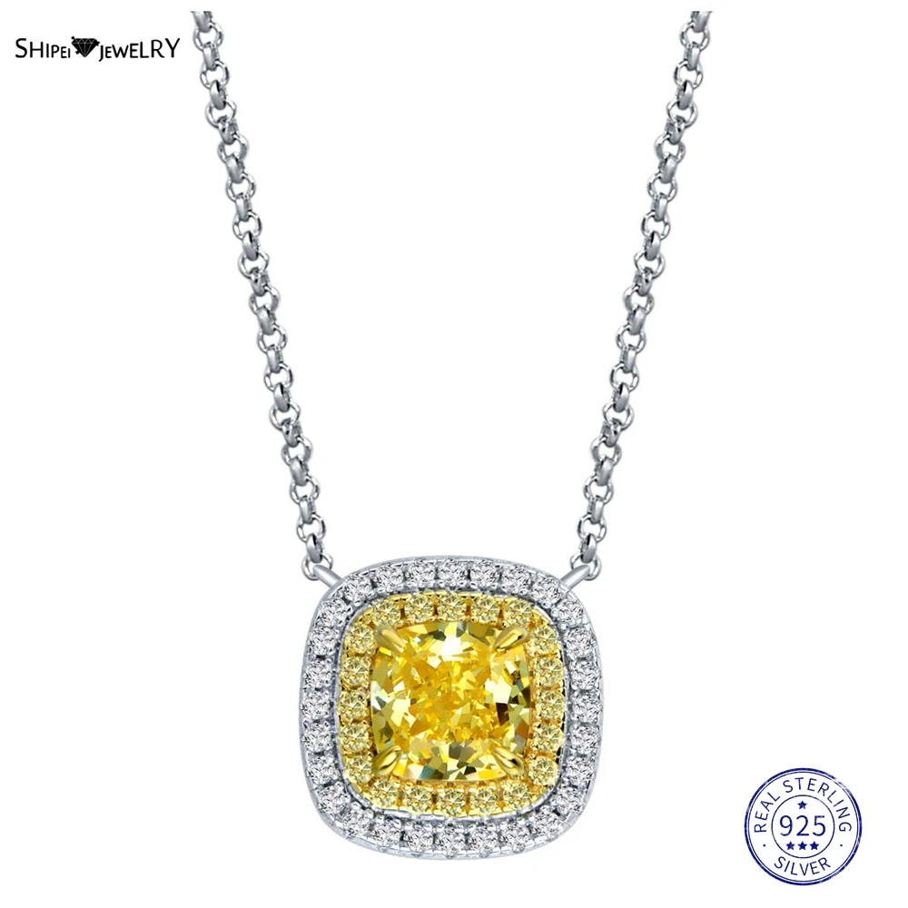 

Shipei Vintage 100% 925 Sterling Silver Created Moissanite Citrine Gemstone Wedding Party Fine Jewelry Pendant Necklace Gift