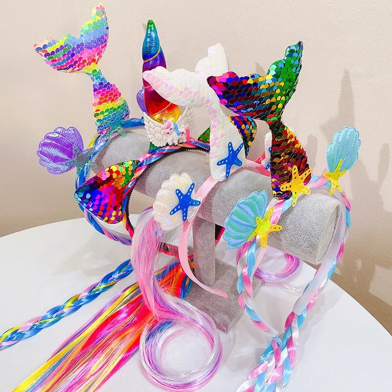 

Unicorn Headband Girl Halloween Party Cosplay Headwear Candy Color Sequins Mermaid Hair Hoop Cute Rainbow Birthday Hairbands