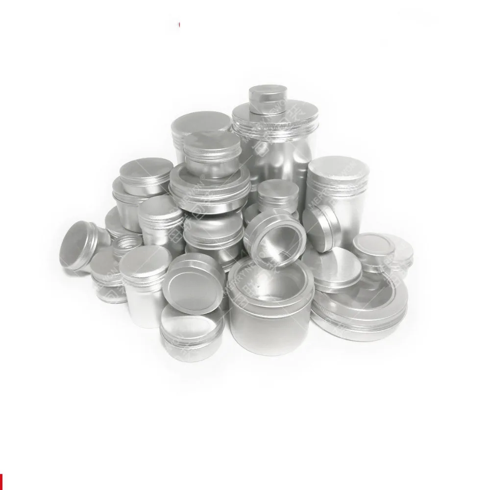 

Empty Aluminum Cream Jar Tin Cosmetic Lip Balm Containers Nail Derocation Pot Bottle Screw Thread 5/10/15/20/30/50/60/100ml