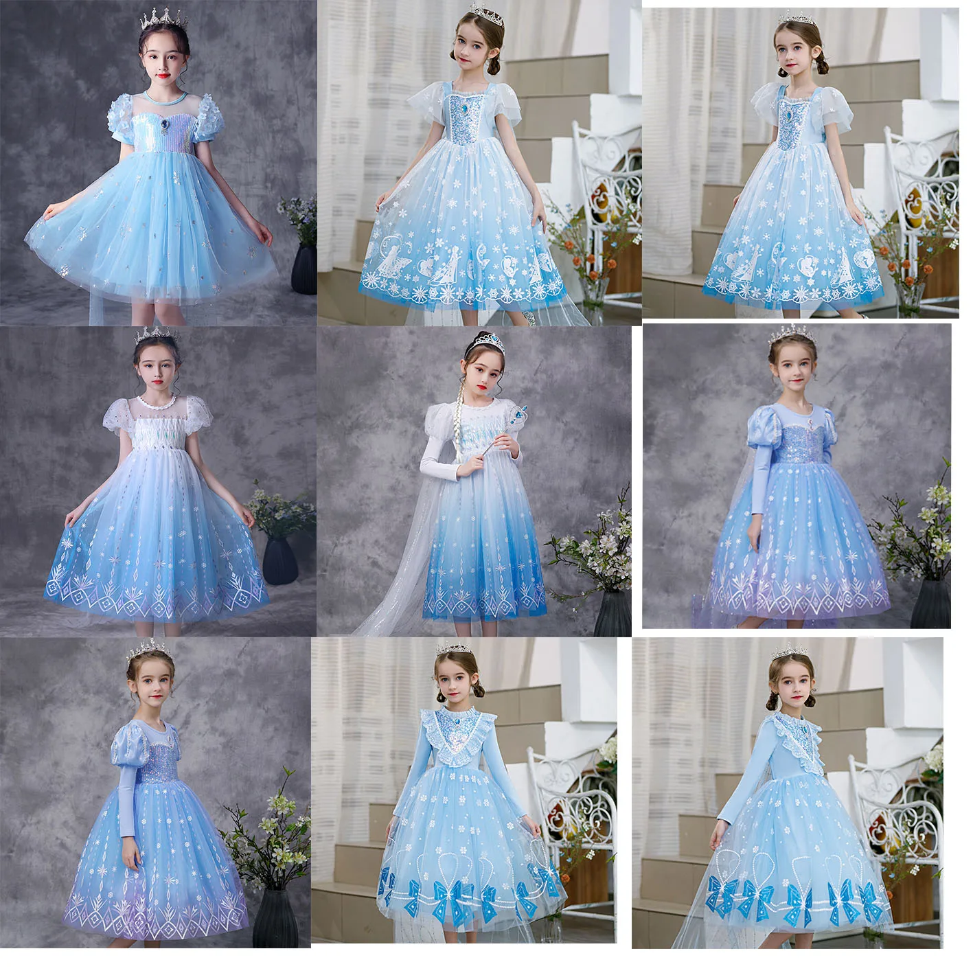

Girls Party Xmas Halloween Snow Queen Cosplay Carnival Costumes Frozen Elsa Princess Gauze Ball Gown Kid Bow Sequins Cloak Dress