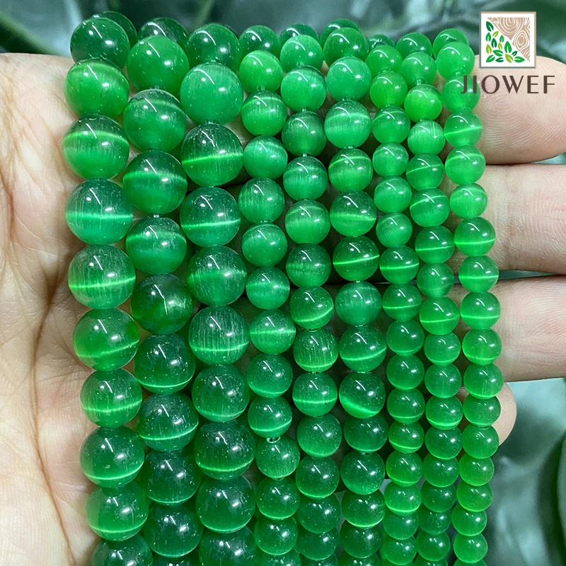 

6/8/10MM Dark Green Cat Eye Beads Opal Stone Round Loose Beads DIY Handmade Jewelry Making Accessories Bracelets 15" Strand