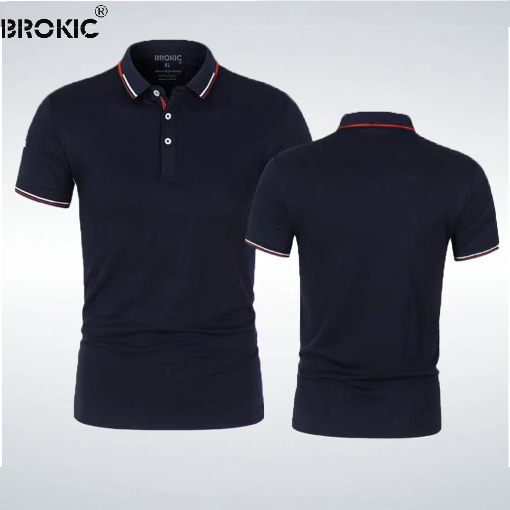 

BROKIC 2022 New Polo Shirts for Men Casual Solid Color Slim Fit Mens Polos New Summer Fashion Brand Men Clothing