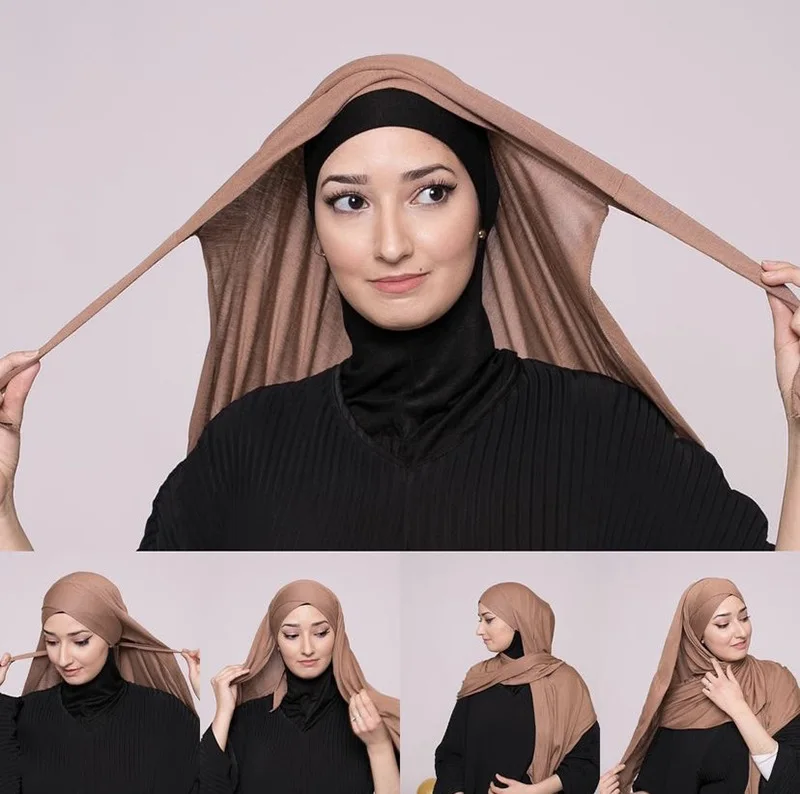 

Cross Tie Long Hijab Cap Soft Cotton Plain Jersey Cotton Hijab Scarf Ethnic Scarves