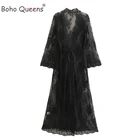 Женское пляжное кимоно в пол, свободное платье в стиле бохо с рукавом летучая мышь, летнее кружевное платье в стиле бохо, накидка