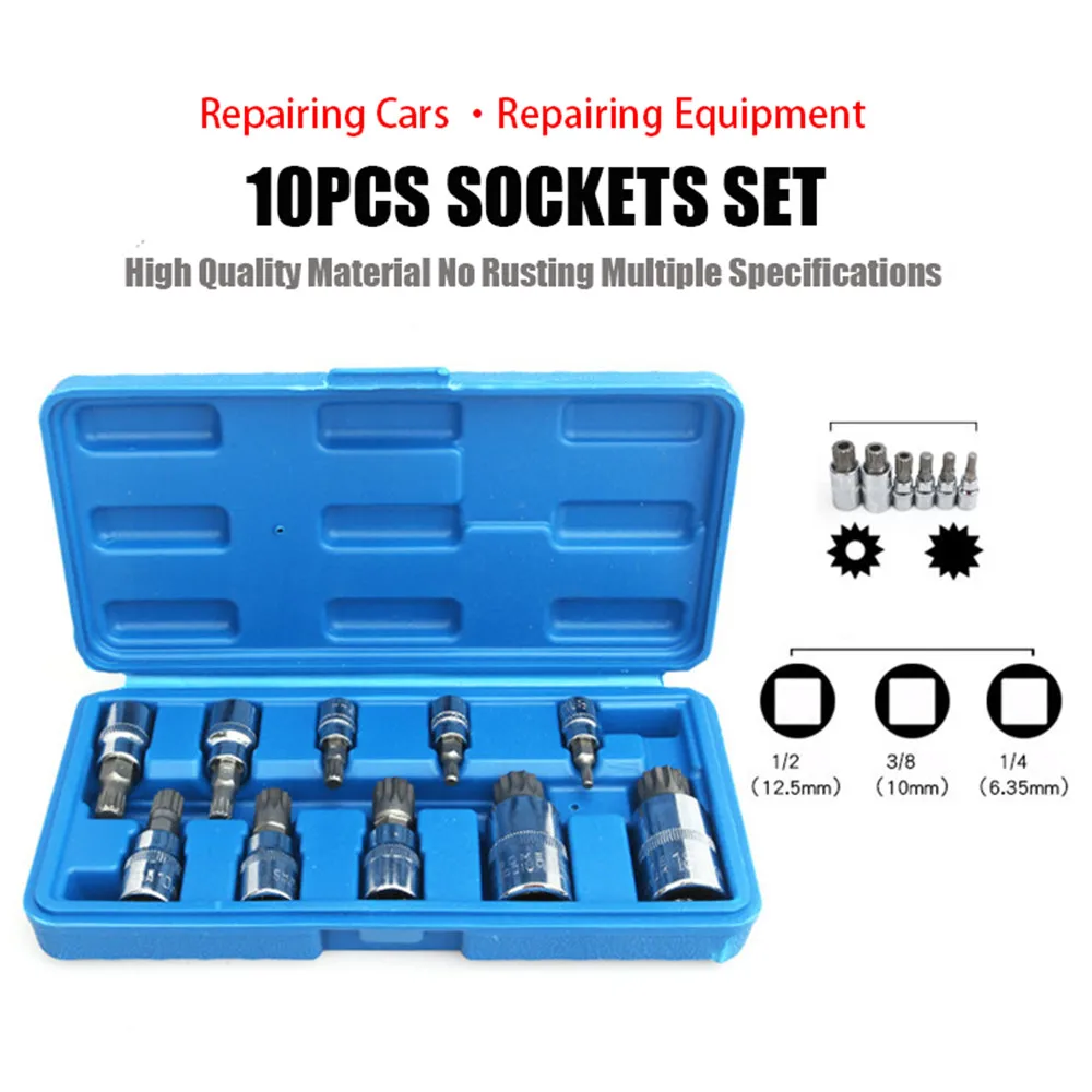 

10 Pcs XZN 12Point Triple Square Spline Bit Socket Set Tamper Proof with Case Automotive Professional Tool Kit High Quality