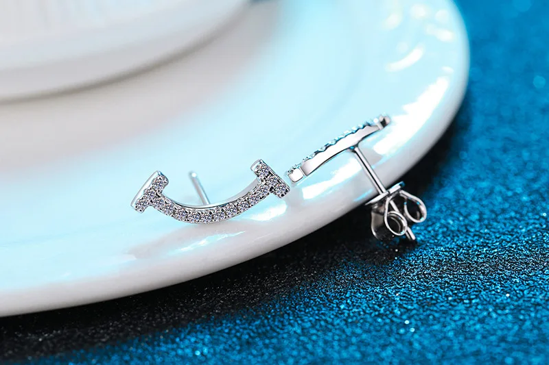 Серьги LioraGem Sweet Smiling Moissanite, уникальные геометрические серьги-гвоздики с бриллиантами, платиновый стерлинговый серебряный сплав PT950, подарок для девушки (art.: 3920da17bd12d) - 3920da17bd12d