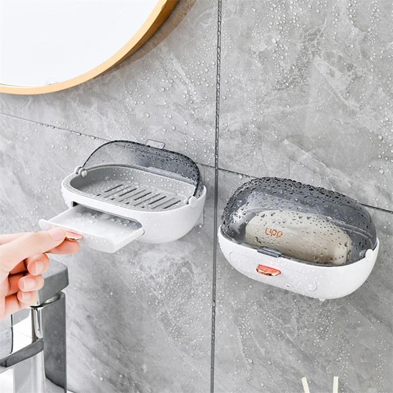 Пластиковая Коробка для мыла на присоске с откидной крышкой настенное крепление