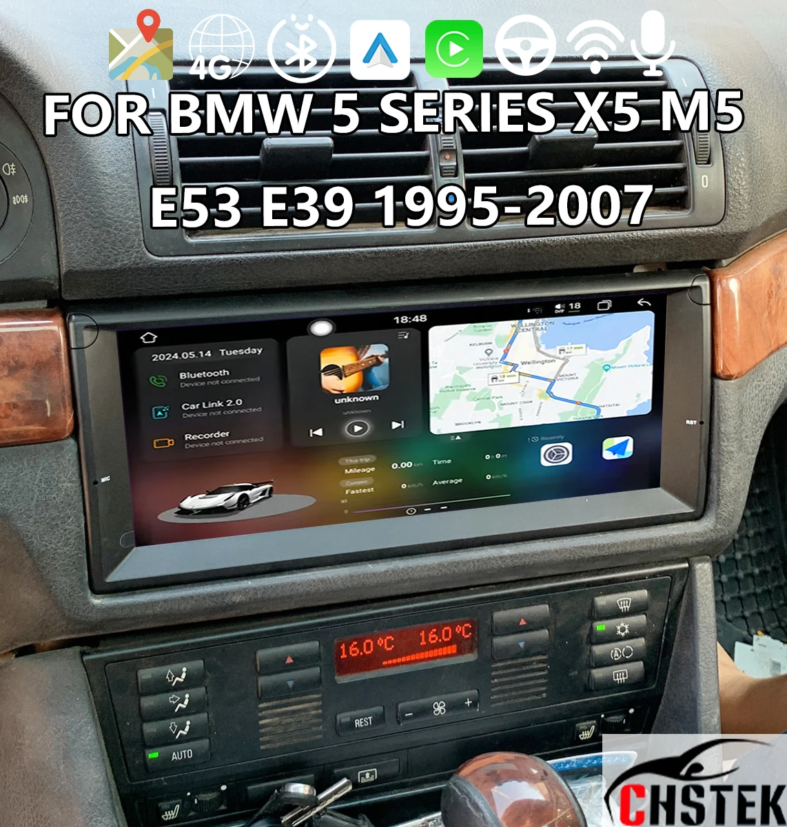 Фото Беспроводной CarPlay для BMW 5 серии E39 (1995-2003) — Bluetooth-плеер, 4G, GPS, Wi-Fi, FM, автомобильная мультимедийная система, обновленные модели