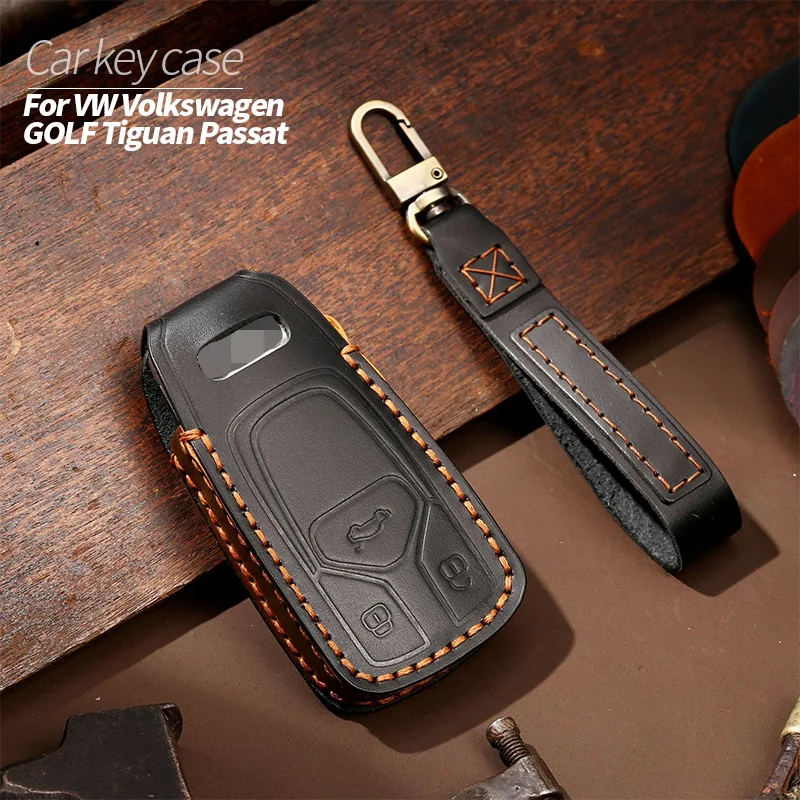 

Car Key Box Cover Shell Buckle Suitable For VW Volkswagen GOLF Tiguan Passat Fashionable Retro Styleunique Style Cowhide Bag