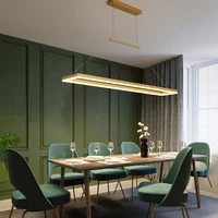 modern gold rectangle led chandelier for living room dining room kitchen bedroom study pendant lamp design remote control light