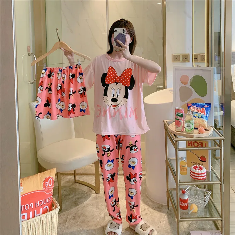 

2022 New Disney Mickey MouseMinnie Print Pajamas Set 2-piece Set Spring Autumn Leisure Comfortable Tshirt + Pants Set