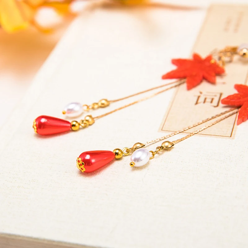 Игра Genshin Impact Kaedehara Kazuha серьги для косплея подвеска в виде кленового листа зажим