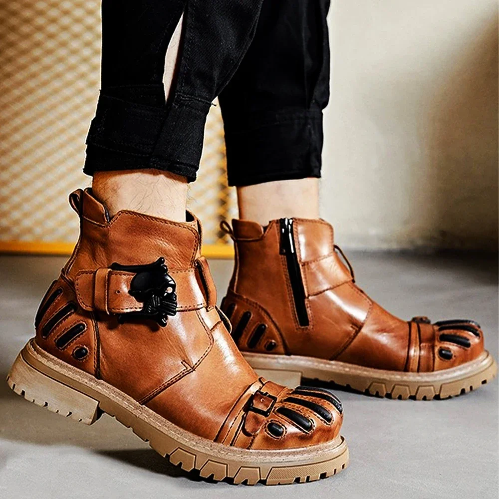 Новые модные мужские мотоциклетные ботинки из натуральной кожи ковбойские в